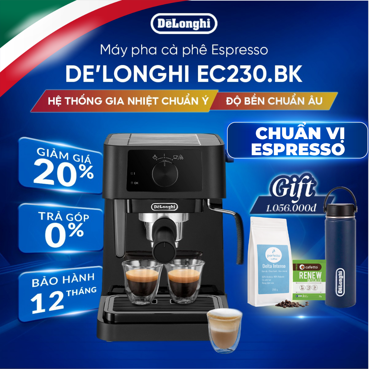 [Hàng chính hãng] Máy pha cà phê espresso DeLonghi Stilosa EC230.BK