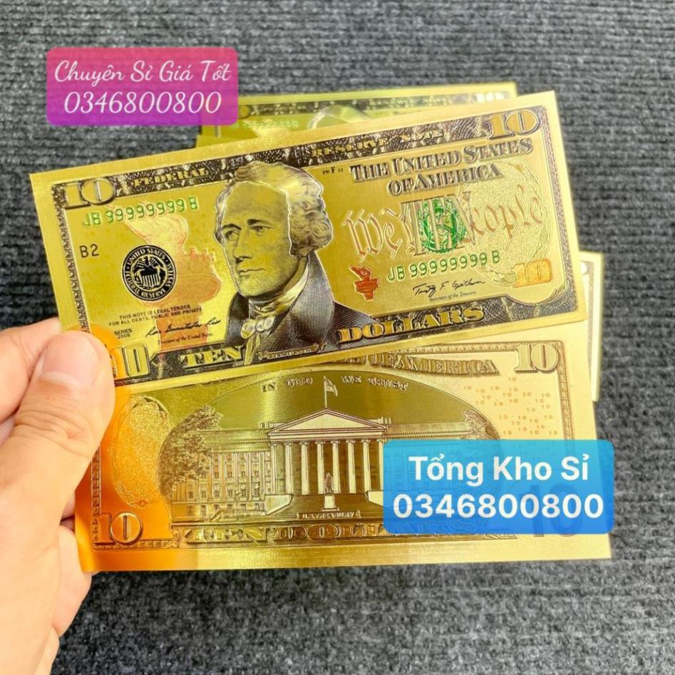 Tờ Tiền Kỉ Niệm 10 Đô Plastic (10 USD) Mạ Vàng Lì Xì Tết May Mắn