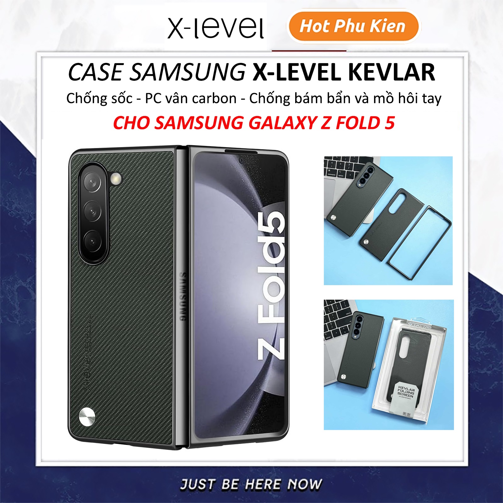 Ốp lưng chống sốc cho Samsung Galaxy Z Fold 5 hiệu X-Level Kevlar Folding Screen - chất liệu vân carbon cao cấp, trang bị khả năng chống va đập cực tốt - hàng nhập khẩu