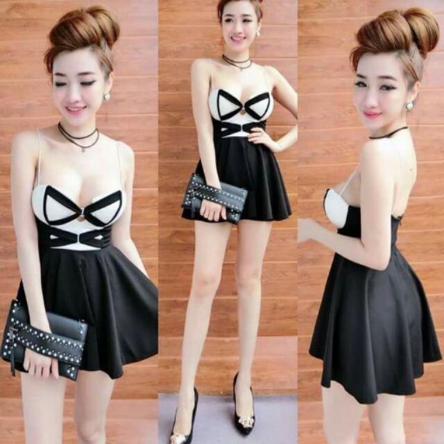 Đầm cúp sexy phối màu