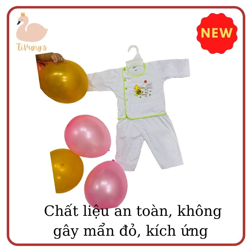 Đồ bộ trẻ em sơ sinh - màu trắng, họa tiết viền nhiều mẫu, thun 100% cotton mềm mịn, thoáng mát Shop TiVung chuyên quần áo trẻ em