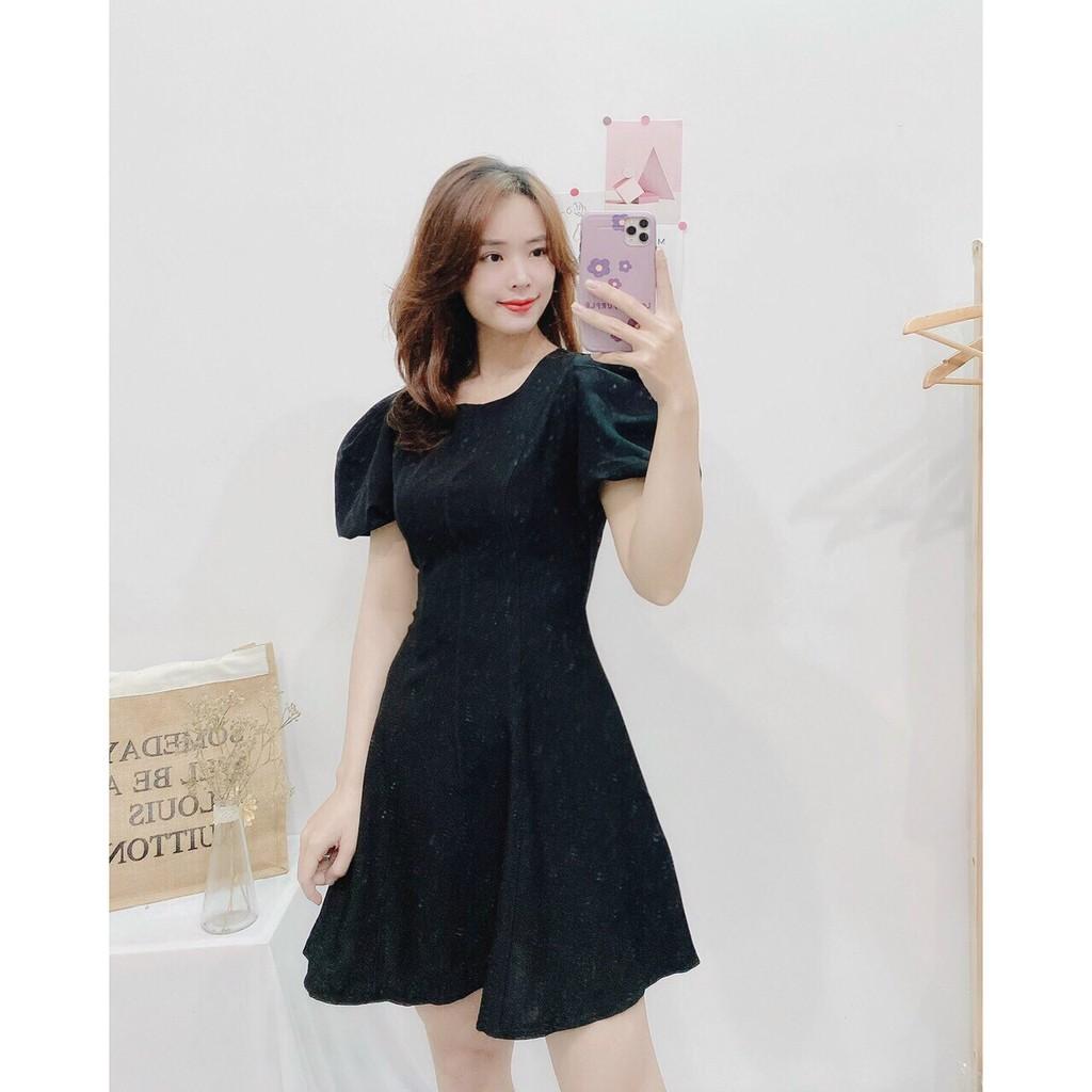 ĐẦM CỔ TRÒN PHÂN MẢNH TAY NGẮN ÔM EO DÁNG XÒE