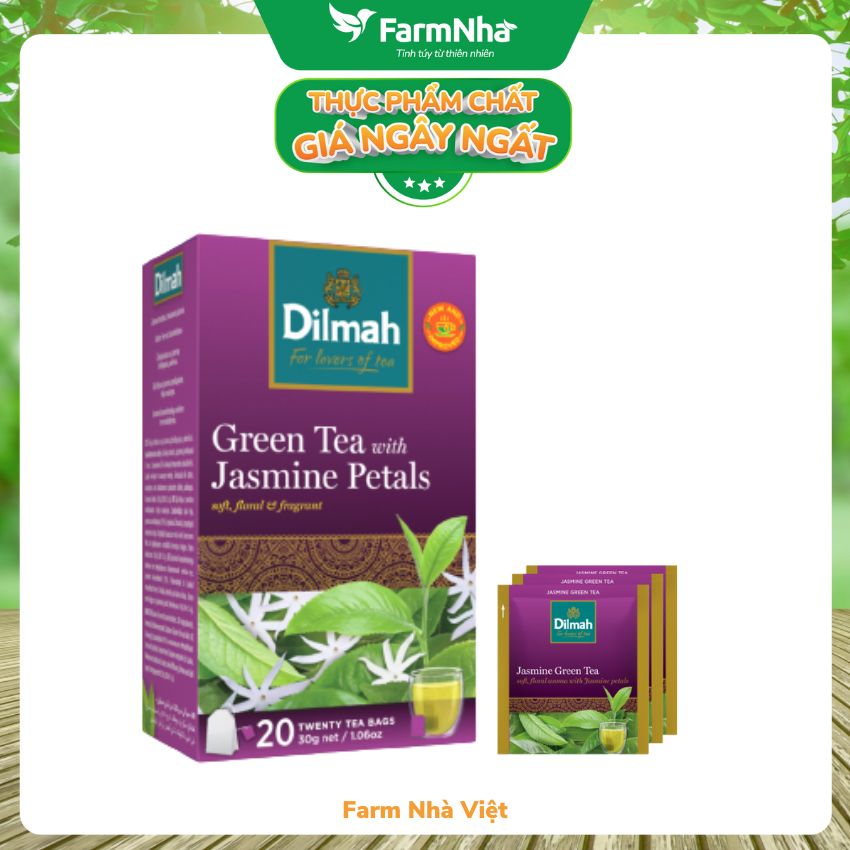 Trà Dilmah Green Tea with Jasmine Petals 30g 20 Túix1,5g Hương hoa Nhài - Đóng gói túi riêng biệt giữ hương vị tuyệt vời lôi cuốn