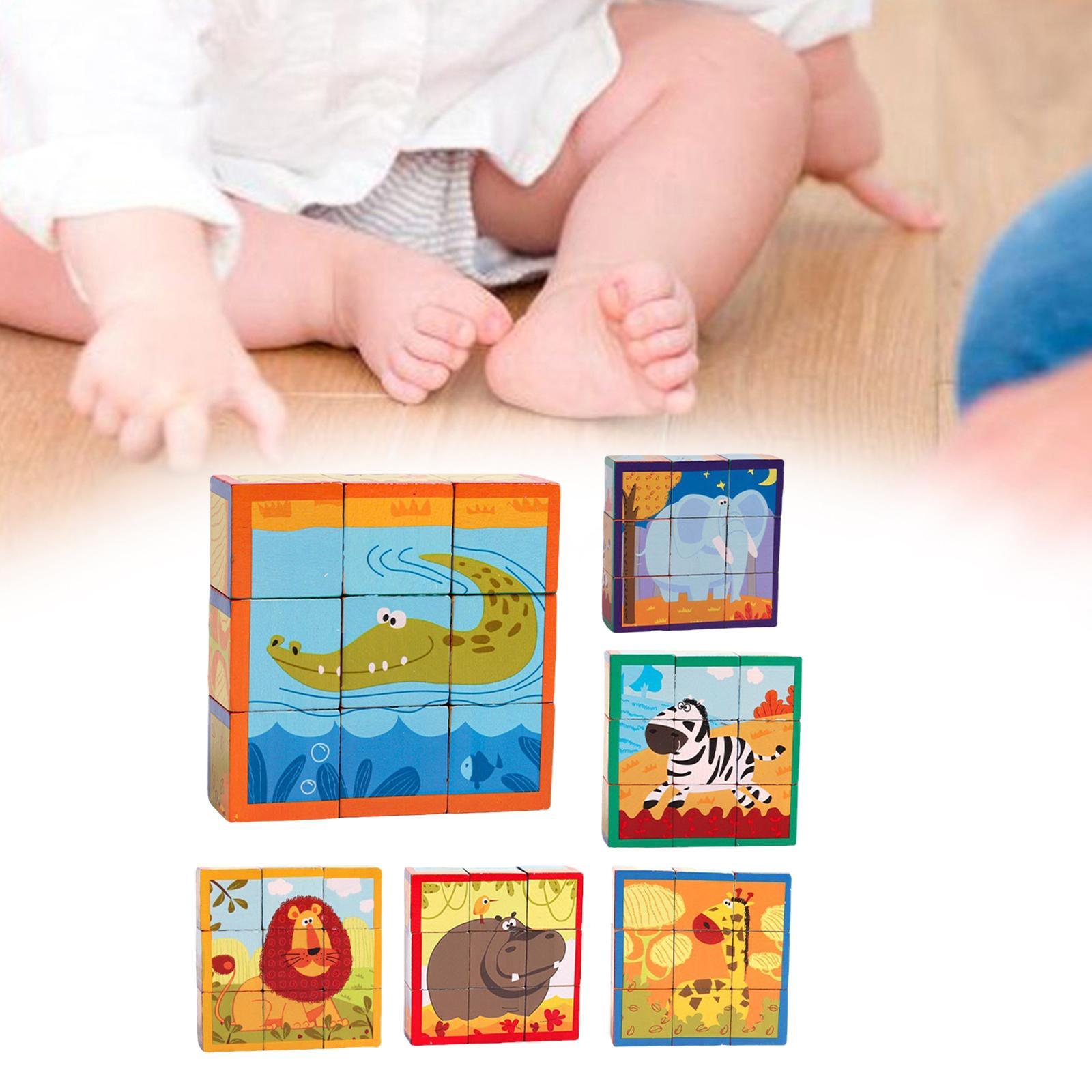 Wooden Cartoon Puzzle Learning Activities Montessori Fine Motor Skill with 5 Cards Shape Sorter Toy for Travel Toddlers Birthday Gift