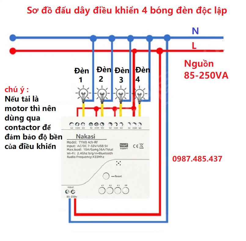 [TUYA APP ] Công tắc thông minh điều khiển qua điện thoại 4 kênh Nakasi - điều khiển wifi 4 cổng