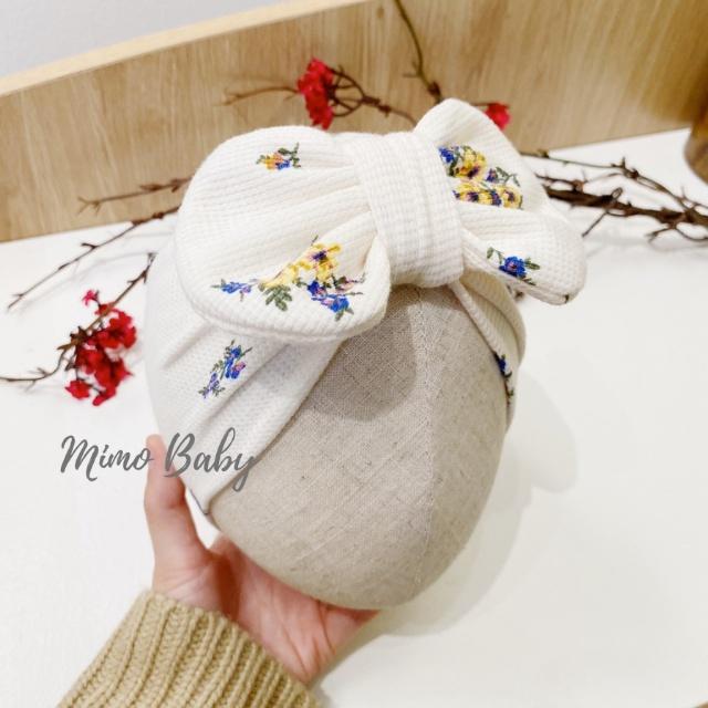 Mũ turban đính nơ màu trắng hoa nhí cho bé 6-10kg MTB82 Mimo Baby