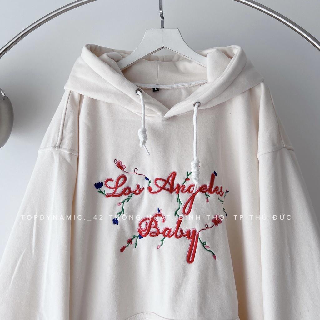 Áo Hoodie thêu &quot; LOS ANGELES BABY &quot; / form rộng unisex (Ảnh shop chụp)