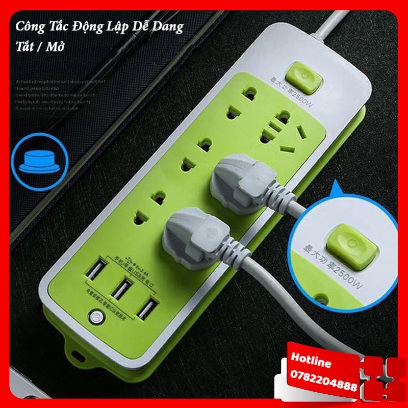 Ổ Cắm Điện Đa Năng Chống Giật 6 Ổ Cắm, 3 Cổng Usb-Xanh Lá - Loại Tốt