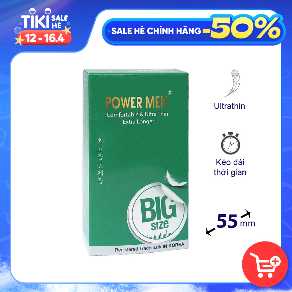 Bao cao su POWER MEN Hộp 12 bcs siêu mỏng, kéo dài thời gian, size lớn 55mm