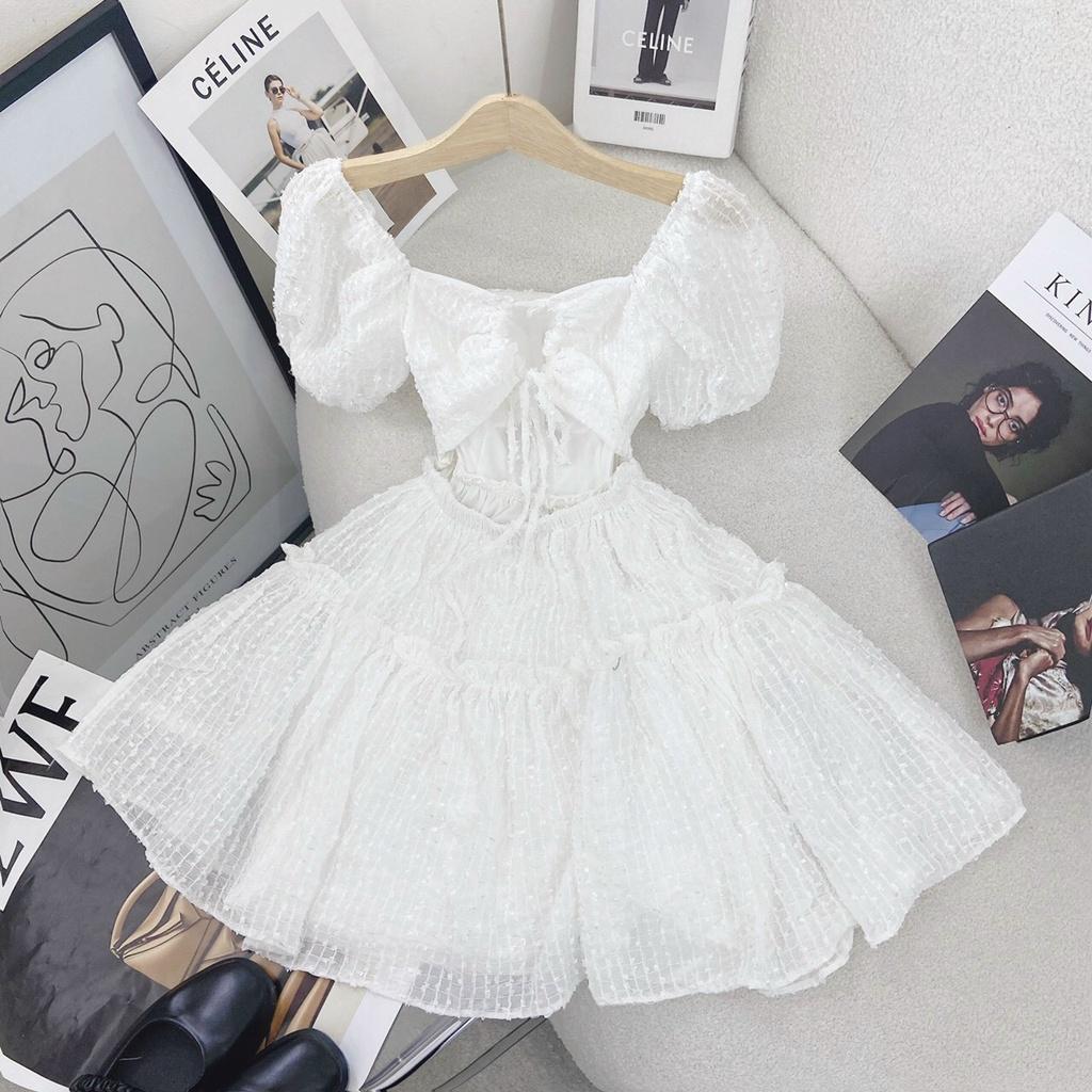 Đầm maxi đi biển, đầm dạo phố hở lưng tay bồng quyến rũ Cutie Dress