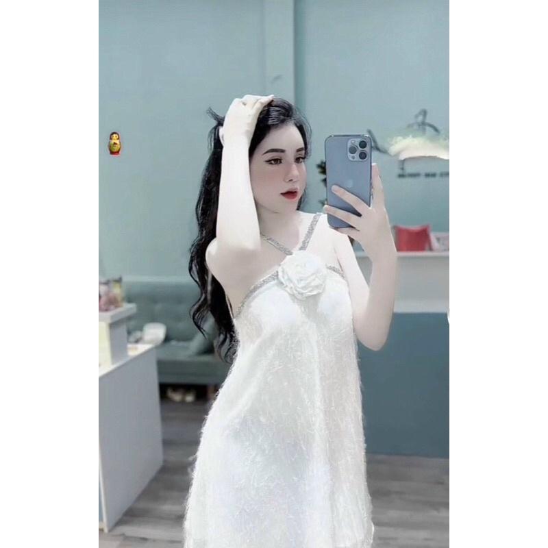 ĐẦM LÔNG VŨ PHỐI DÂY KIM TUYẾN CUỐN BÔNG CỔ
