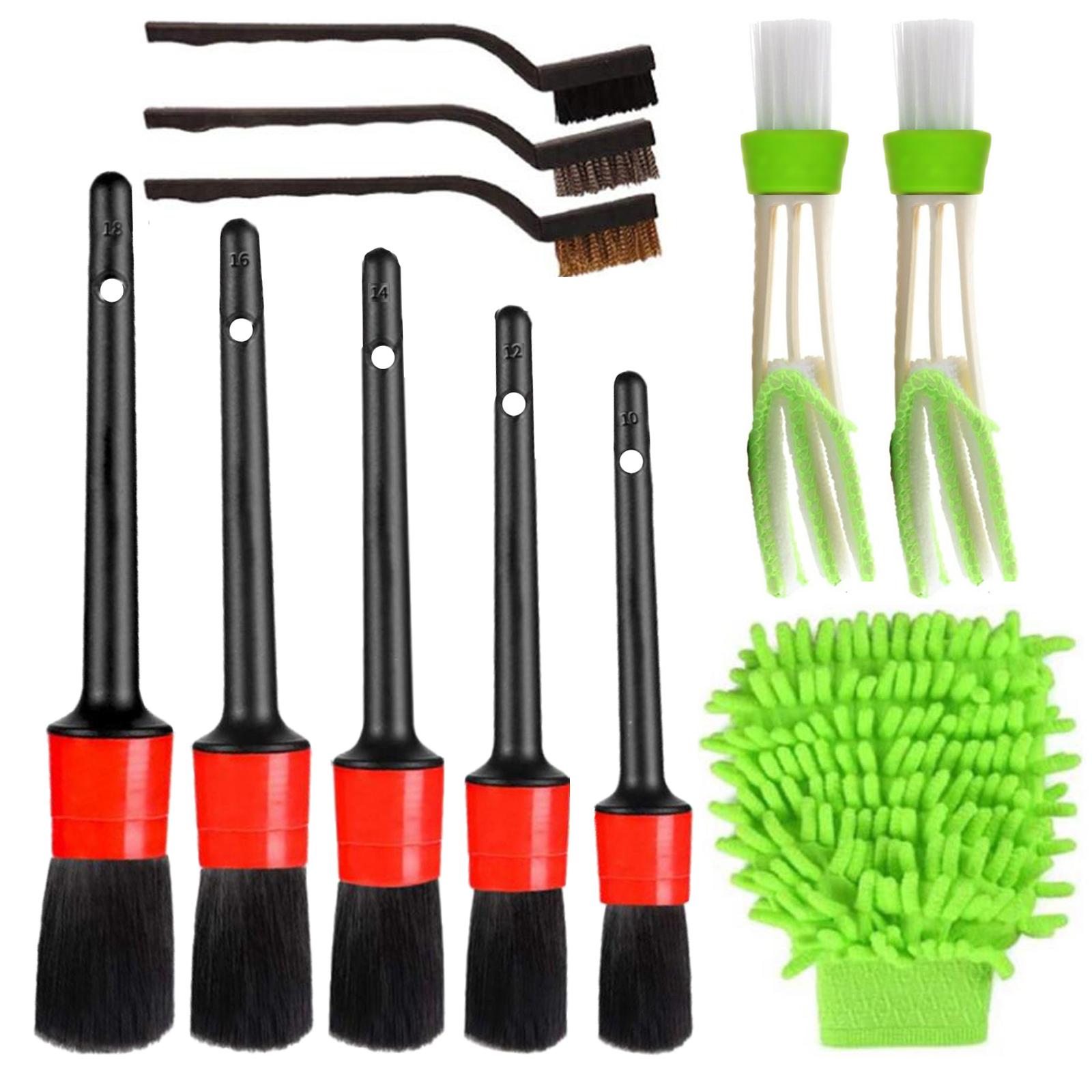 11 Pcs Car Cleaner Brush Set Including Premium Detail Brush,Wire Brush and Car Wash Mitt,Automotive Air Conditioner