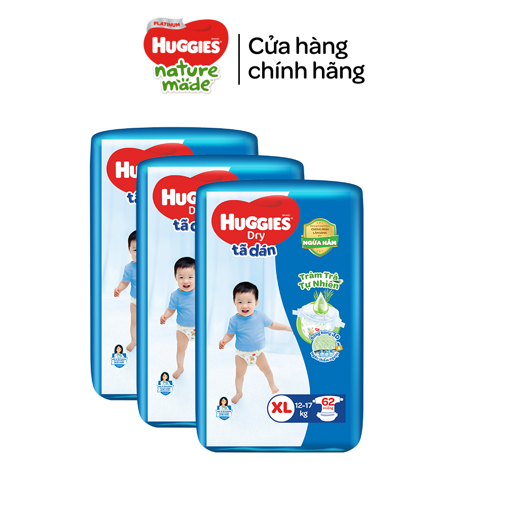 Combo 3 Tã/bỉm dán Huggies Skincare Super Jumbo M76+3/L68/XL60/XXL54