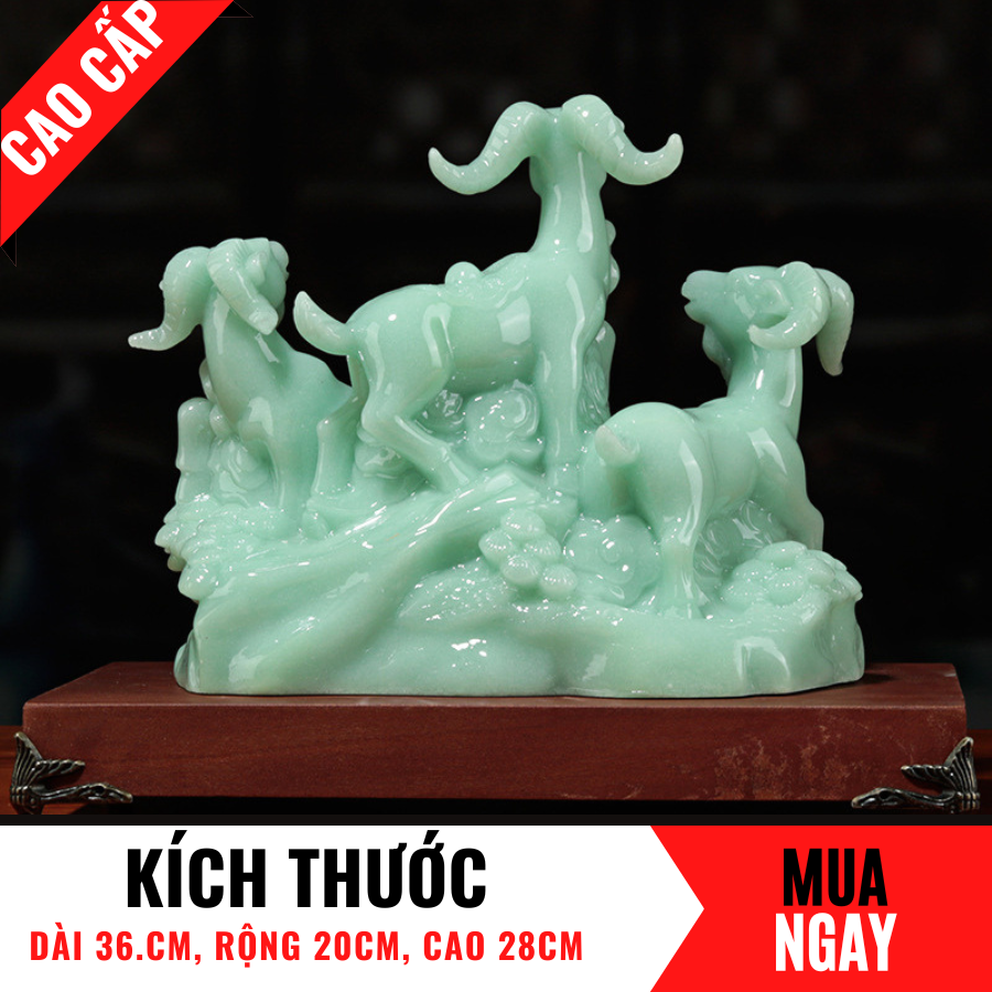 Tượng Dê Tam Dương Trang Trí Phong Thủy Bằng Đá Băng Ngọc Cao 28cm