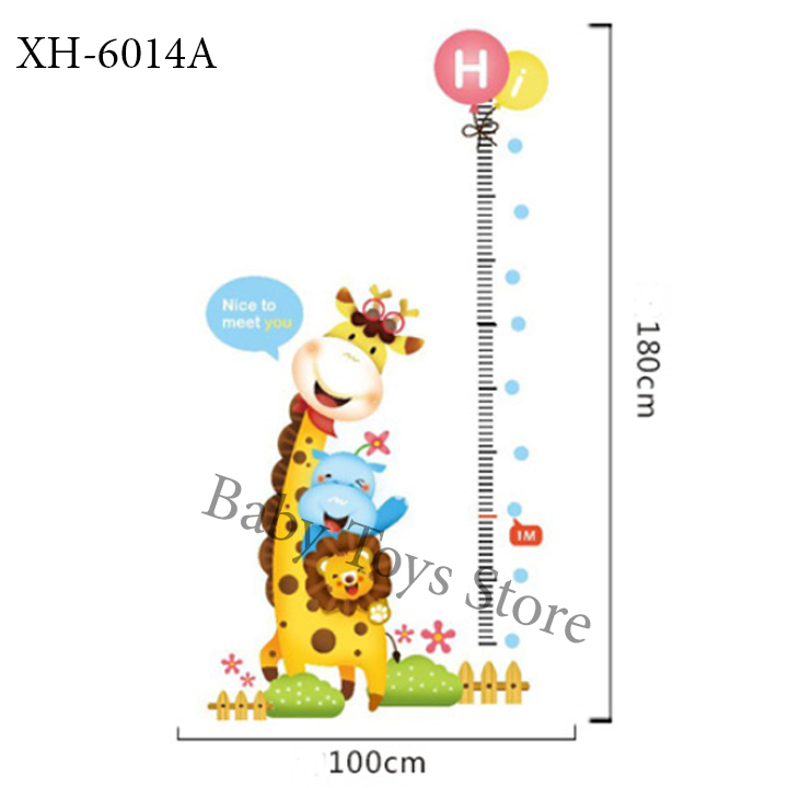 Decal dán tường thước đo chiều cao cho bé hình hươu và sư tử dễ thương - Trang trí decor phòng cho bé - Quà Tặng sinh nhật cho trẻ