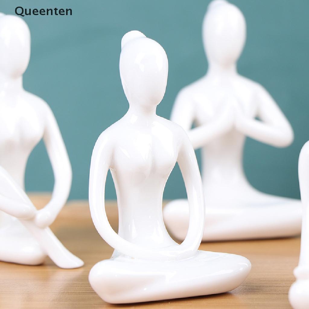 Queenten 6 Styles Meditation Yoga Pose Statue Figurine Ceramic Yoga Figure Decor Ornament QT