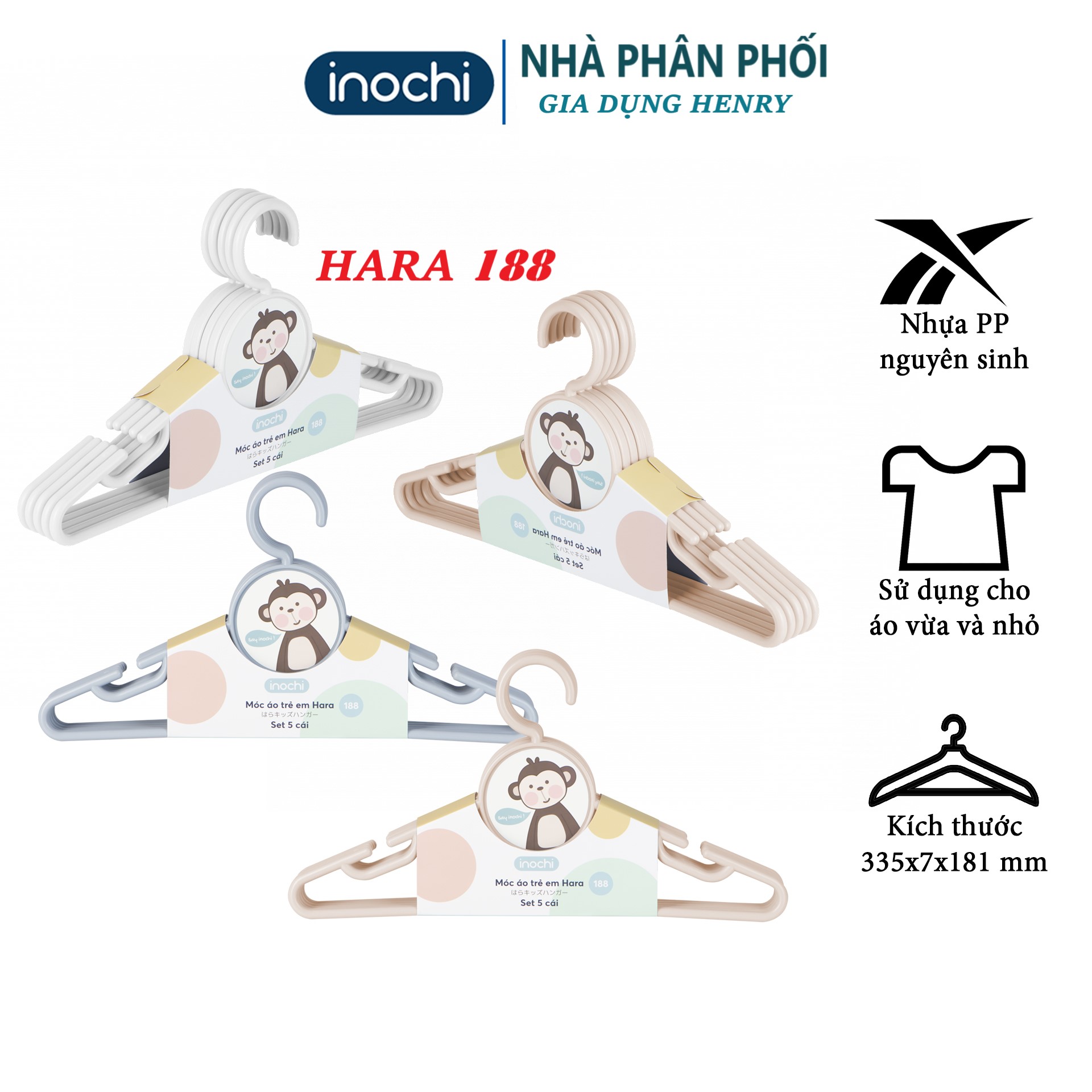 [Nhiều sự lựa chọn]Móc Treo Quần Áo Hara - Mắc Áo/Móc Treo Đồ Trẻ Em Cao Cấp với thiết kế chắc chắn - Chính Hãng INOCHI