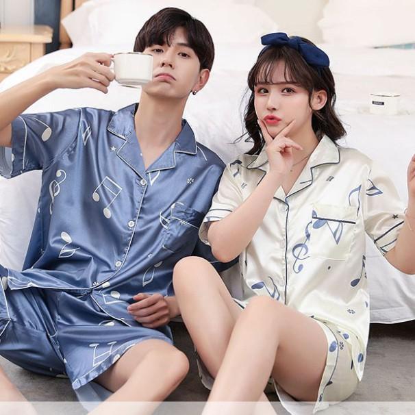 Bộ Đồ Ngủ Lụa Bóng Gợi Cảm Mặc Nhà Cho Cả Nam Và Nữ áo nữ đồ bộ pyjama pijama Đồ ngủ đôi đồ mặc nhà thu đông lụ