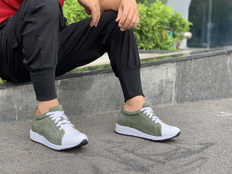 Giày Tăng Chiều Cao Nam Siêu Nhẹ T&TRA Tăng Cao 8Cm- T18 Xanh Rêu- Chất Liệu Da Bò Cao Cấp, Đế và Lót Tăng Cao Chất Liệu EVA Siêu Nhẹ, Trọng Lượng Nhẹ Hơn 30% So Với Đế Cao Su