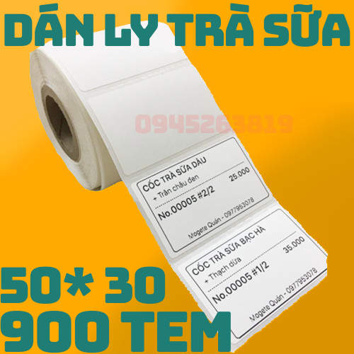 Giấy in tem trà sữa , decal nhiệt 50x30