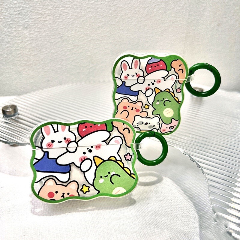 Case TPU Dành cho Airpods 1/2 Airpods Pro Hình Dinosaur and Friend Kèm Khóa Treo