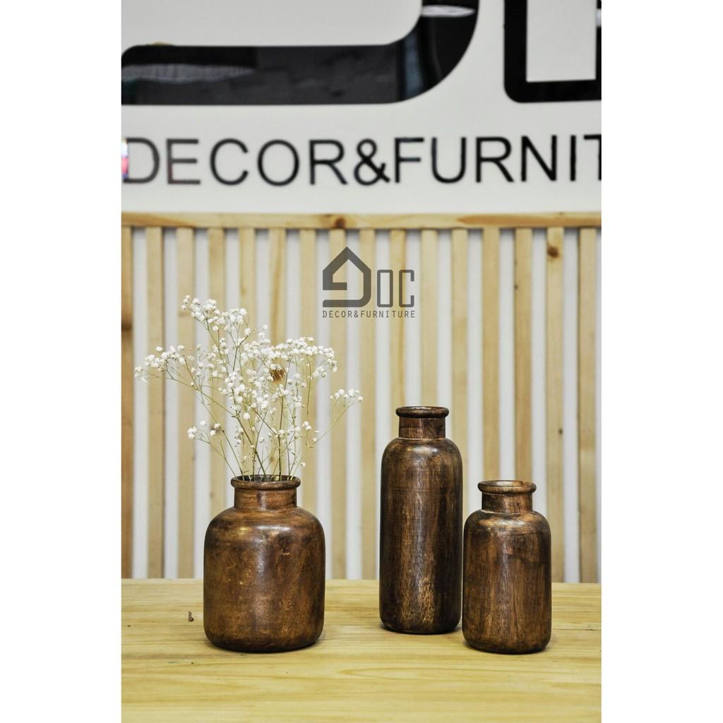 Set lọ hoa gỗ, hoa trang trí thủ công mỹ nghệ LH06