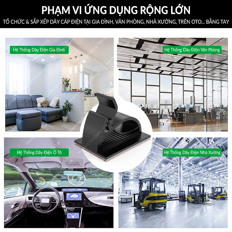 COMBO 5 Móc Treo Dây Điện Keo Siêu Dính Tường Hamart Nút Cố Định Dán Đi Cáp Điện Chống Rối