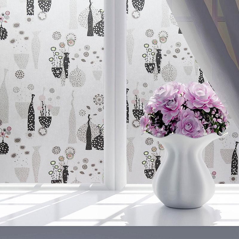5M Giấy Dán Kính Họa Tiết bình hoa nghệ thuật Không Cần Keo - Khổ 0.6m