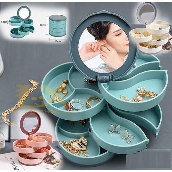 Hộp đựng trang sức có gương 4 tầng xoay
