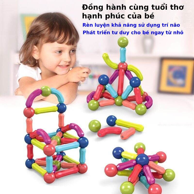 Đồ chơi que từ tính nam châm tròn 67 chi tiết EASYTOYS lắp ráp xếp hình khối xây dựng