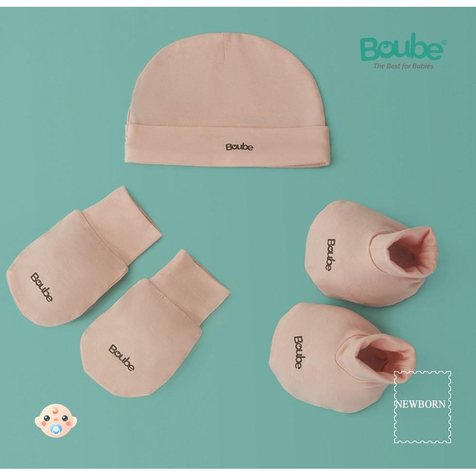 Set phụ kiện bao tay, bao chân, mũ cho em bé sơ sinh Boube nhiều màu, vải sợi tre Bamboo thông minh, thoải mái - Newborn