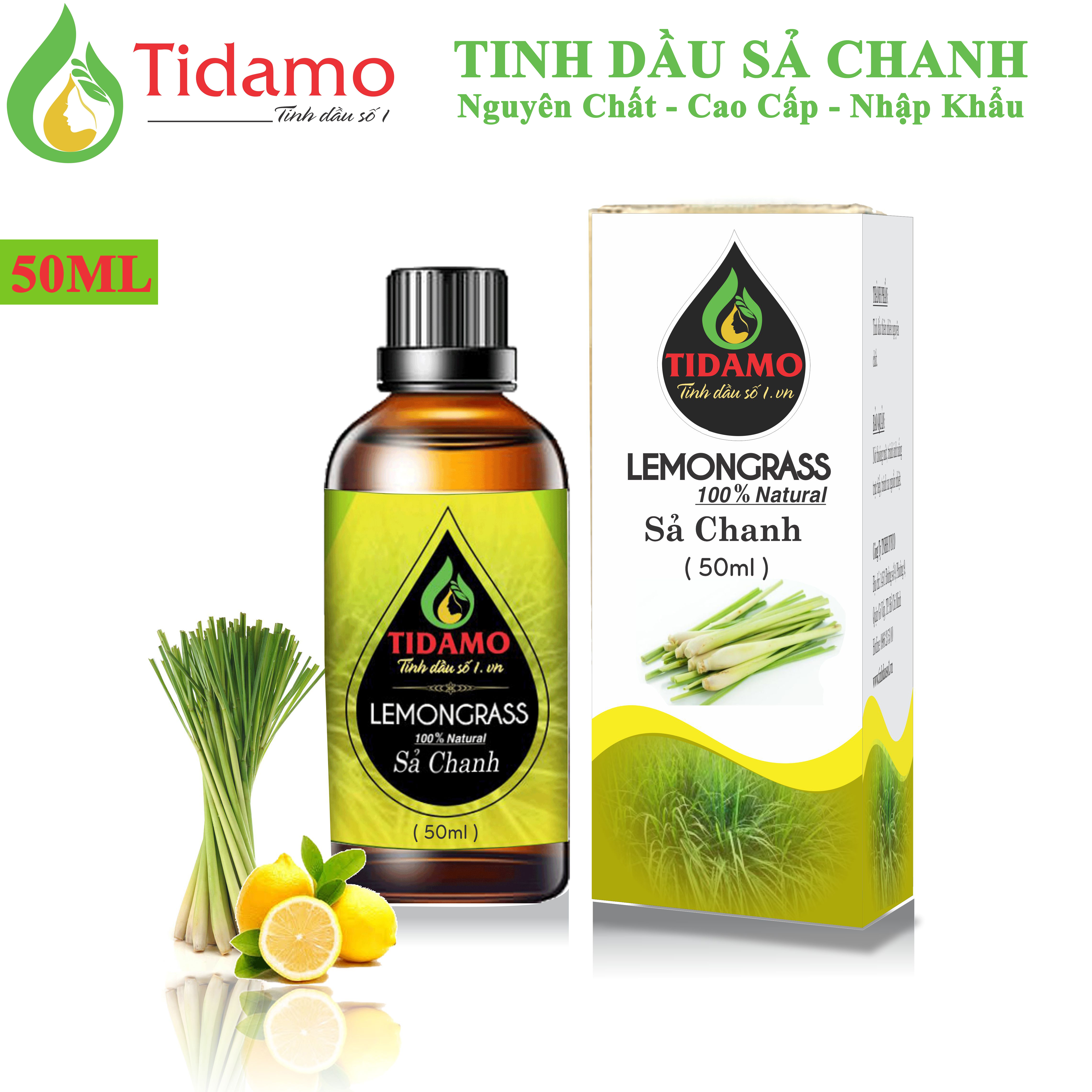 Tinh dầu Sả Chanh Thiên Nhiên Cao Cấp 50ML (Lemongrass) - Tinh dầu Sả Chanh Nguyên Chất TIDAMO Giúp Bảo Vệ Sức Khỏe, Kháng Khuẩn, Đuổi Muỗi Và Thư Giãn Tinh Thần