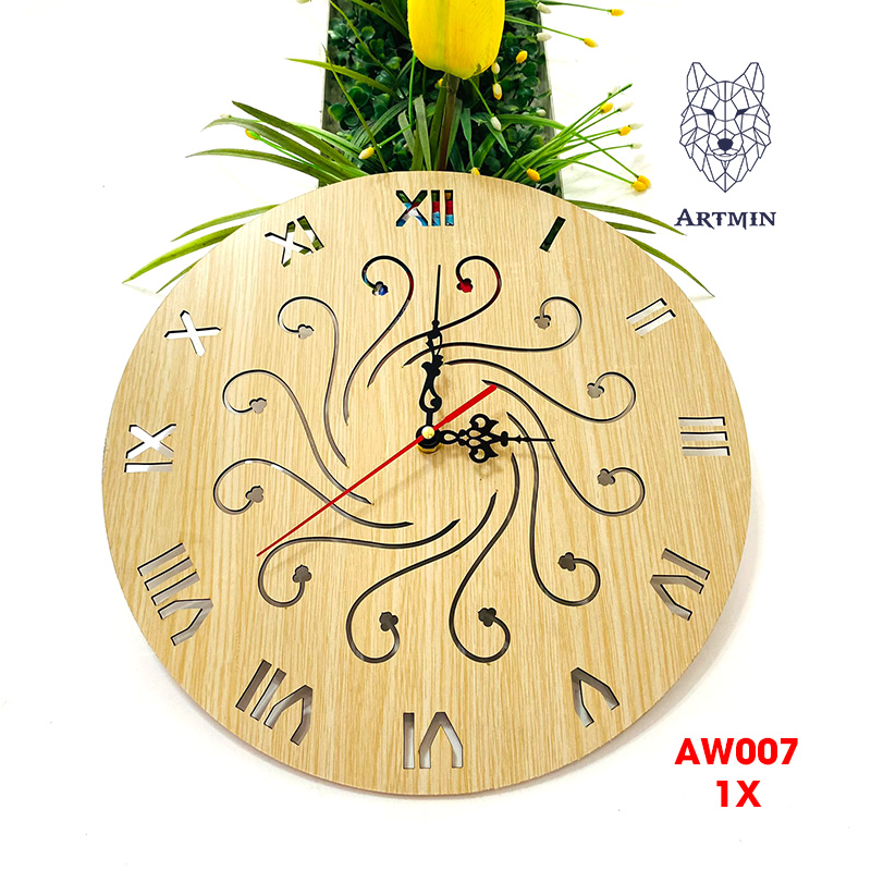 AW007 - Đồng Hồ Gỗ Treo Tường – Décor Trang Trí Hoa Văn