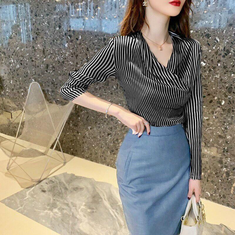 Set Áo Sơ Mi Kẻ Sọc Mix Chân Váy Bút Chì Cao Cấp