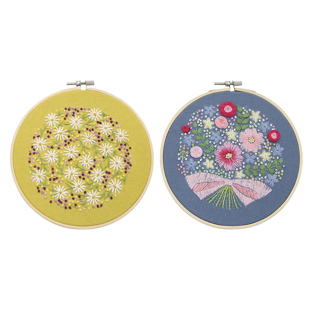 Embroidery Hoop Kids Adult Cross Stitch Threads Kits Flower Leaves 2 Styles