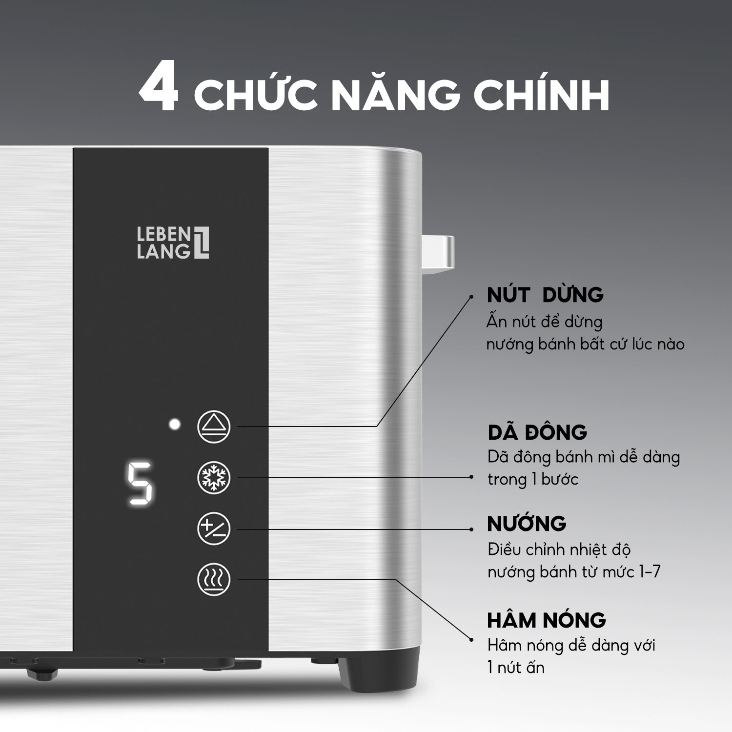 Máy nướng bánh mì Lebenlang LBL9899, dùng hâm nóng, nướng bánh mì sandwich, công suất 850W, bảo hành 2 năm - hàng chính hãng