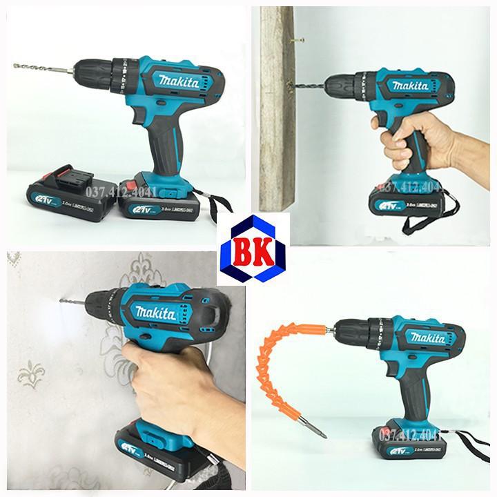 Máy Khoan pin MAKITA Có Búa 21V Kèm Phụ Kiện 24 chi tiết - Máy Khoan tường, bê tông, bắn vít, vặn vít 24V - 2Pin 5 Cell