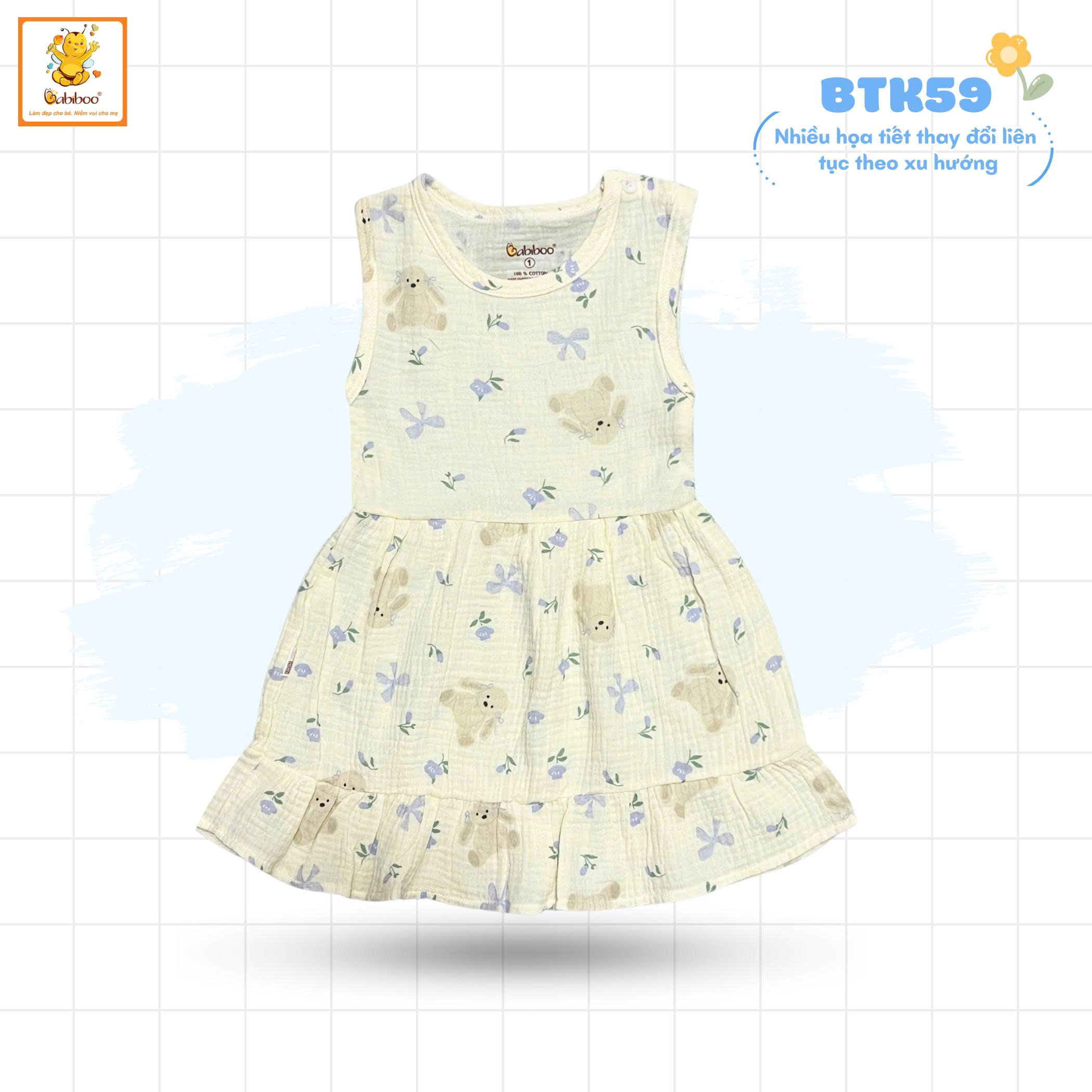 Váy bé gái Babiboo váy sát nách đuôi cá muslin mềm mát, thông thoáng BTK59