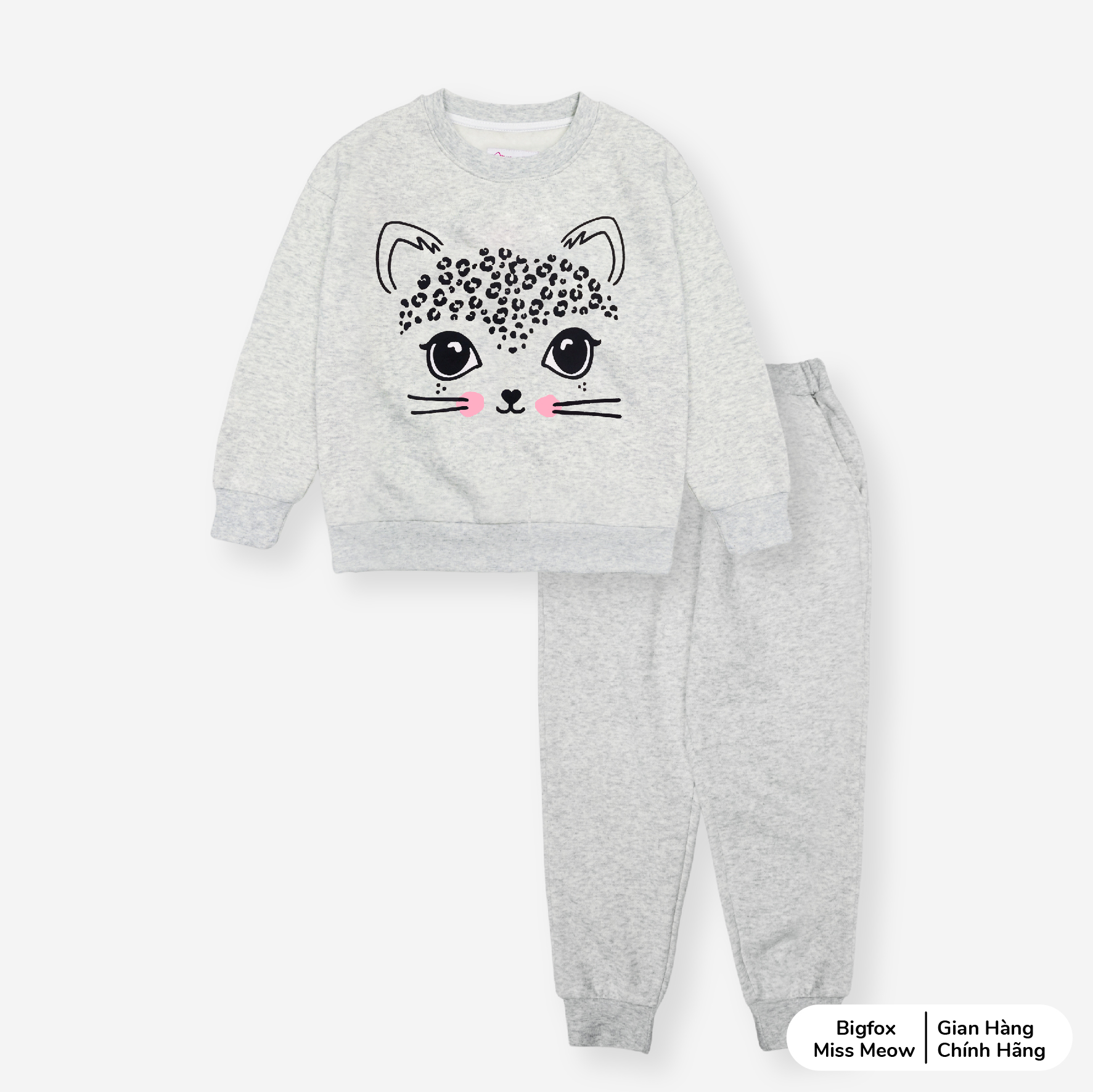 Bộ thu đông bé gái Bigfox Miss Meow size đại, bộ nỉ cho bé vải nỉ bông dày dặn in báo dễ thương size 3,4…11 tuổi