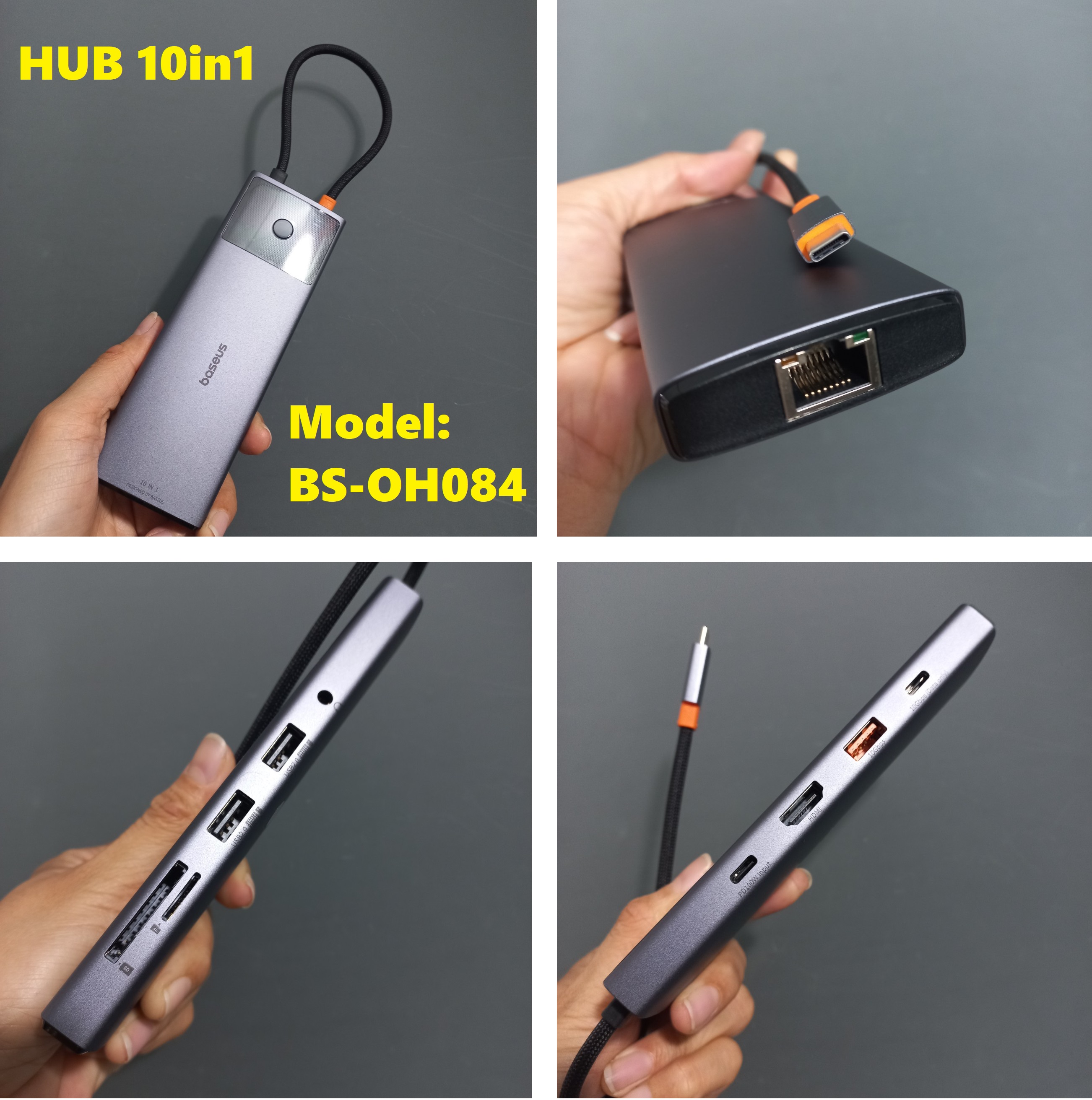 Hub C thiết bị mở rộng cổng 6in1 / 10in1 cho macbook laptop type-C Baseus Meteal Gleam II BS-OH084 _ hàng chính hãng