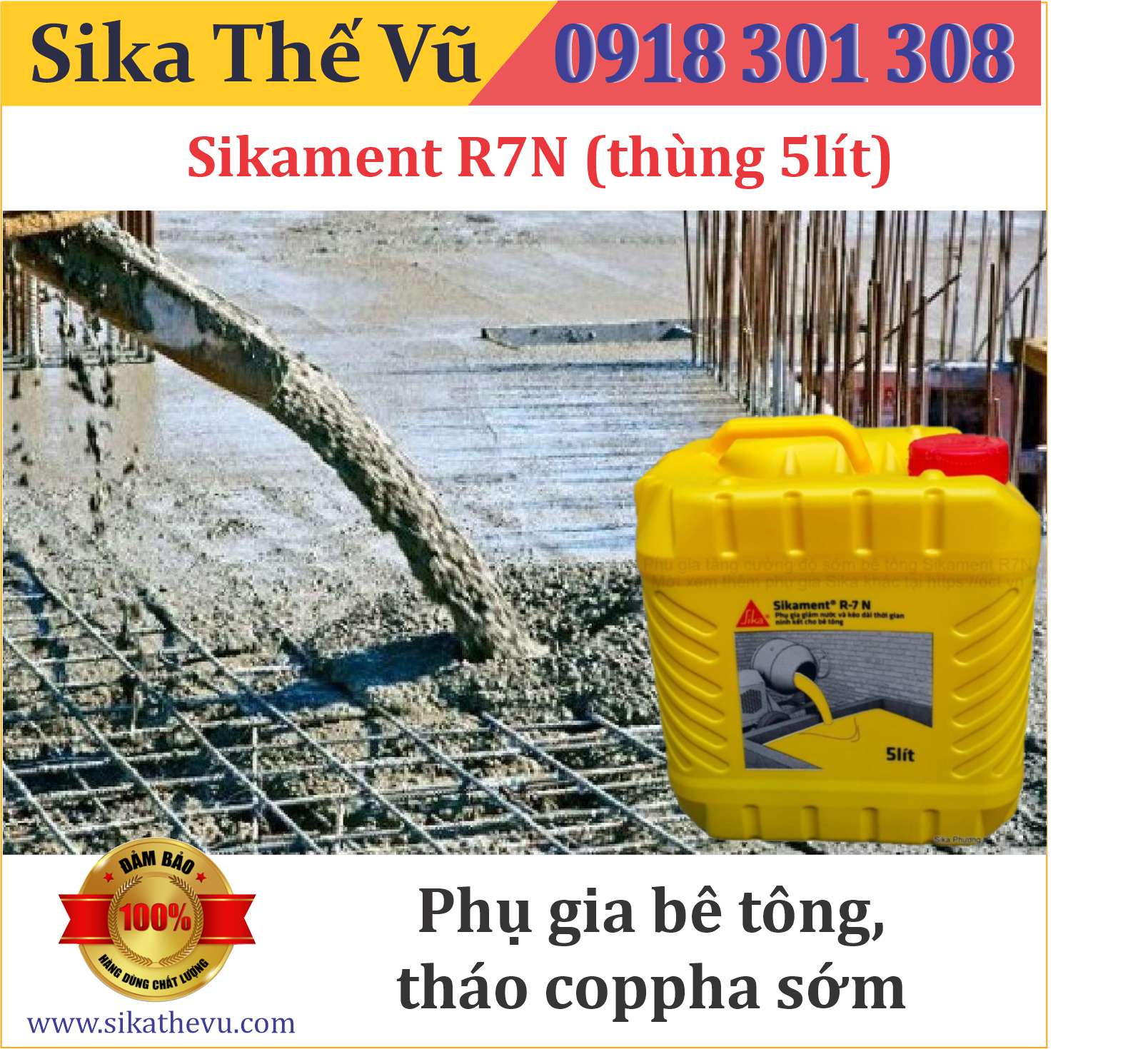 Phụ gia bê tông dân dụng giúp giảm nước, kéo dài thời gian ninh kết bê tông - Sikament R7N (thùng 5lít)