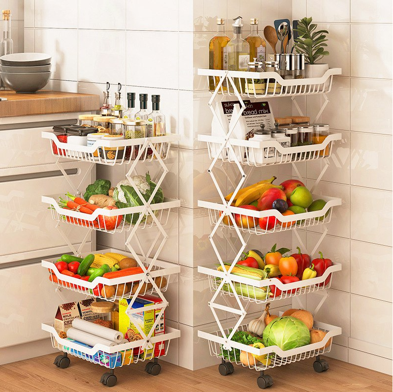 Giỏ đựng đồ nhà bếp 4 tầng có bánh xe xếp gọn Kitchen Storage Basket