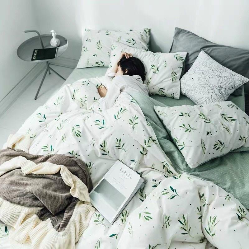 Set Cotton Living 100% Hàng Nhập Khẩu Cao Cấp 4 Món Lá Me Trắng