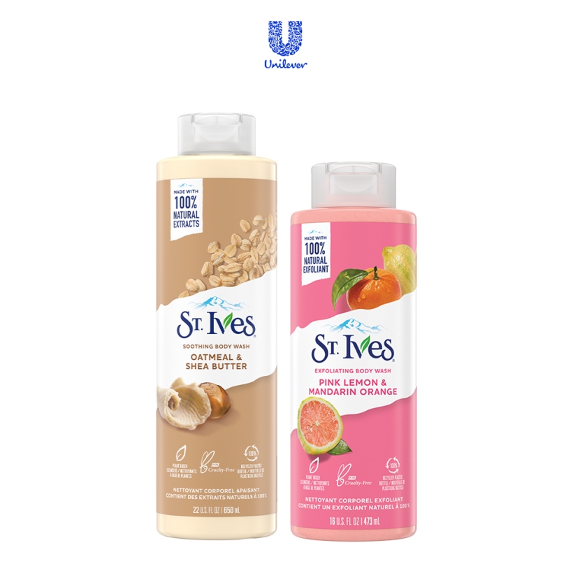 Combo Sữa tắm St.ives Yến mạch và bơ 650ml và Sữa tắm St.ives Cam chanh 473ml