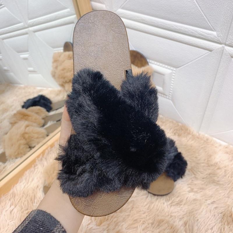 Dép lông thỏ quai chéo