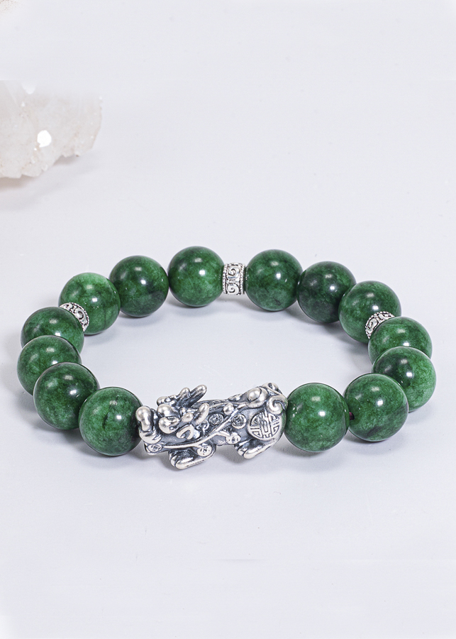 Vòng Tay Phong Thủy Đá Cẩm Thạch Sơn Thủy Phối Charm Tỳ Hưu Bạc Mệnh Mộc, Hỏa Ngọc Quý Gemstones