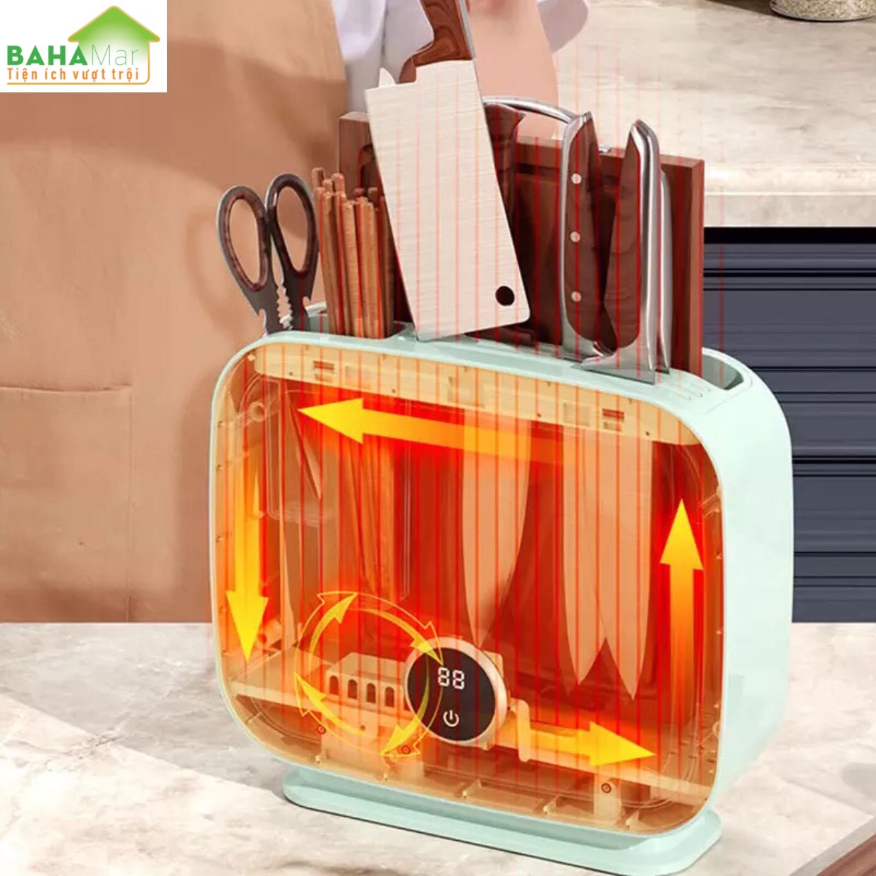 MÁY TIỆT TRÙNG UV DIỆT KHUẨN VÀ SẤY CHO DAO KÉO, ĐŨA THÌA "BAHAMAR" Cảm ứng Thông Minh, Tiệt trùng lặp tỷ lệ cao đến 99%