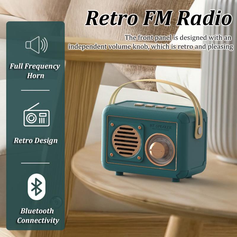 Nâng cấp Retro Bluetooth5.1Speaker Hộp âm thanh di động Đài FM cổ điển Máy nghe nhạc toàn dải 5W Hỗ trợ thẻ TF Phát USB Màu sắc: Đen