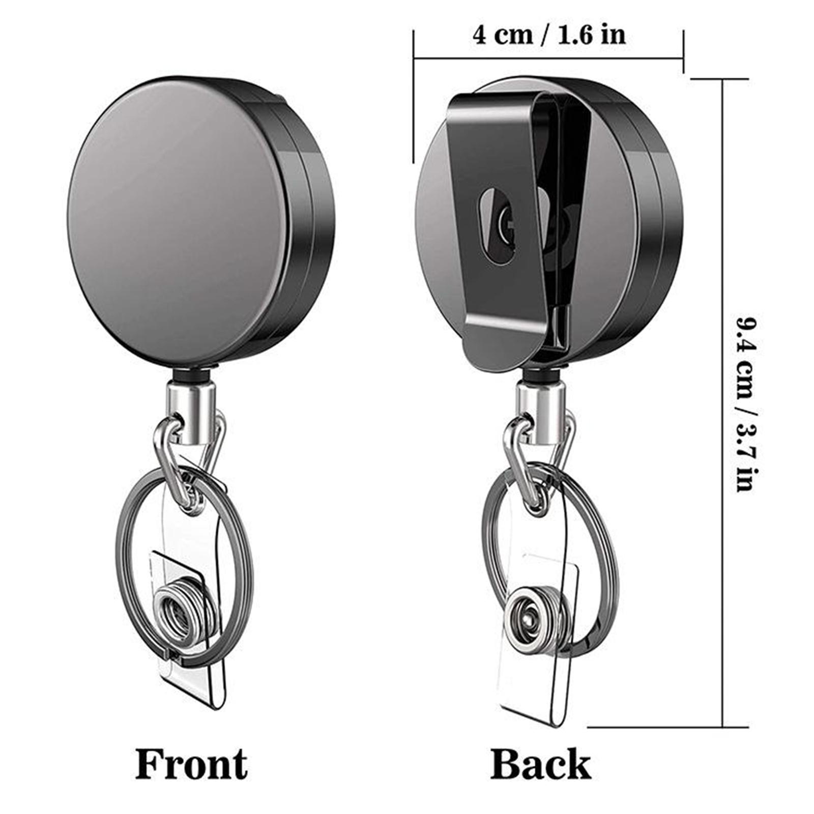 3x Retractable Metal Reel Badge ID Holder Belt Clip Recoil Name Key Ring Chain