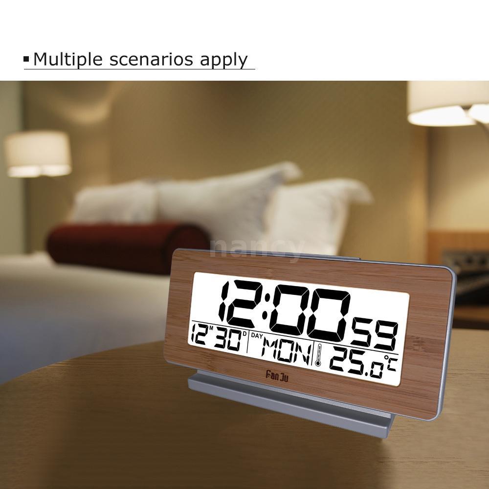 Đồng Hồ Báo Thức Kỹ Thuật Số Bằng Gỗ Có Màn Hình Lcd Hiển Thị Nhiệt Độ C / F